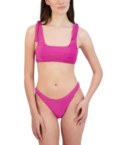 Shop Bcbgeneration Startdust Shoulder Tie Bikini Top Bottoms Women's Swimsuit In Berry Stardust