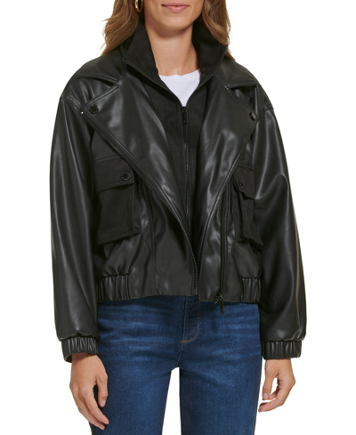 Shop Karl Lagerfeld Women's Faux-leather Faux-suede Pocket Jacket In Black