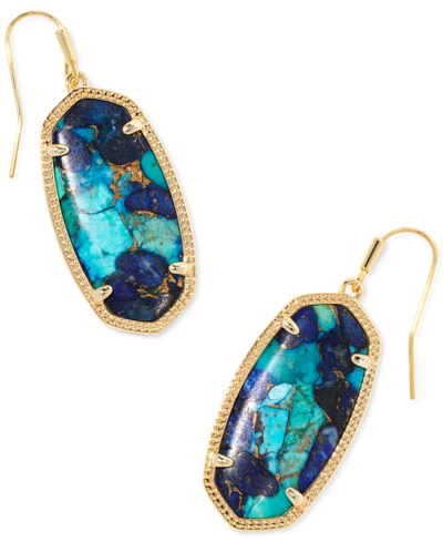 Shop Kendra Scott 14k Gold Plated Elle Drop Earrings In Bronze Veined Lapis Turquoise Magnesite