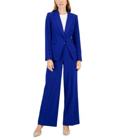 Shop Tahari Asl Womens Single Button Peak Collar Blazer Jacket Wide Leg Pants In Black