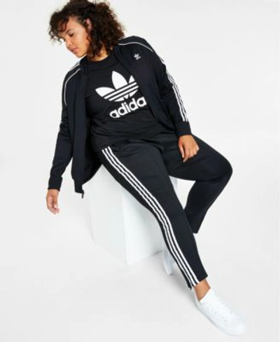 Shop Adidas Originals Originals Plus Size Track Jacket Trefoil Logo T Shirt Track Pants In Black/white