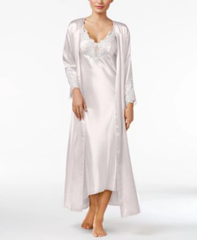 Shop Flora By Flora Nikrooz Stella Satin Venise Trim Gown Robe Separates In Ivory