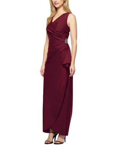 Shop Alex Evenings Draped Embellished Compression Column Gown In Wine