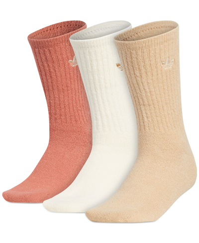 Shop Adidas Originals Women's Comfort 3-pack Crew Socks In Light Beige