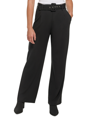 Shop Calvin Klein Women's High Waist Belted Ponte Pants In Black