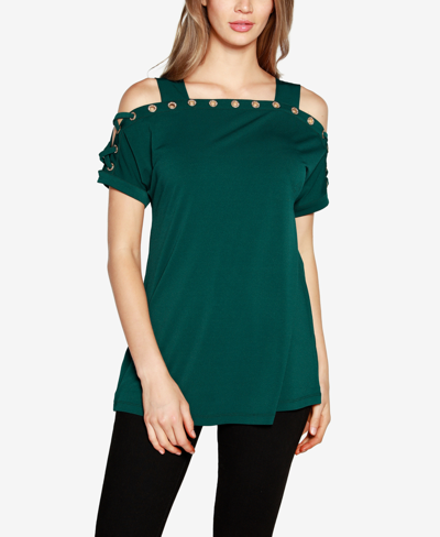 Shop Belldini Women's Cold-shoulder Top In Deep Emerald