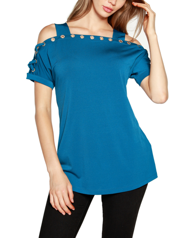 Shop Belldini Women's Cold-shoulder Top In Moroccan Blue