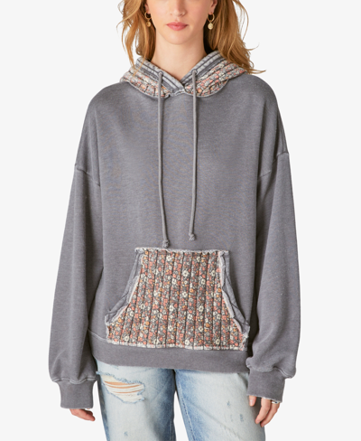 Shop Lucky Brand Women's Quilted Patchwork Hooded Sweatshirt In Black Multi