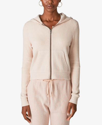 Shop Lucky Brand Cloud Jersey Waffle Knit Zip-up Hoodie In Rose Dust