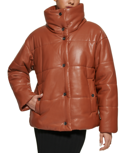 Dkny Women's Faux-leather Puffer Coat, Created For Macy's In Cognac |  ModeSens