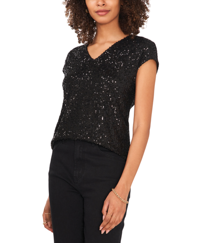 Shop Vince Camuto Women's Sequined Dolman Sleeve V-neck Blouse In Rich Black