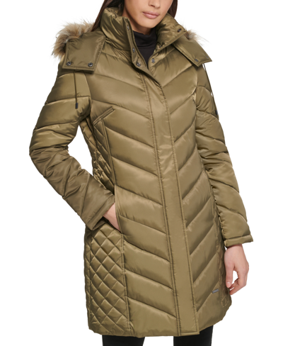 Kenneth Cole Women's Plus Size Faux-fur-trim Hooded Puffer Coat, Created  For Macy's In Olive | ModeSens