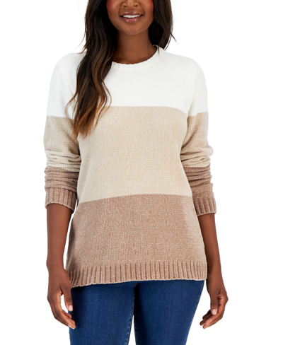 Shop Karen Scott Women's Lucy Chenille Colorblocked Sweater, Created For Macy's In Neutral Combo