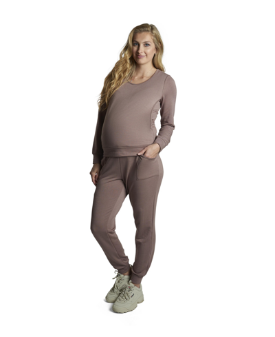 Shop Everly Grey Maternity Whitney 2-piece /nursing Top & Pant Set In French Terry Coco