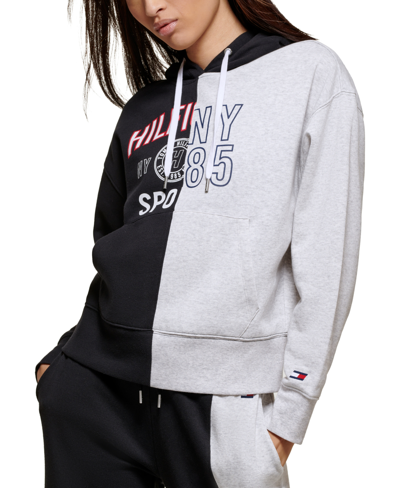 Tommy Hilfiger Sport Women's Active Color Blocked With Split Graphic Hoodie  In Black | ModeSens