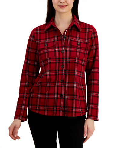 Shop Tommy Hilfiger Women's Collared Plaid Shirt Jacket In Hillside Plaid- Chili Pepper Multi
