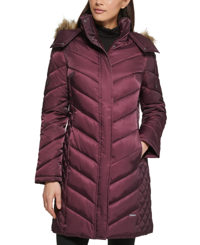 Kenneth Cole Women's Faux-fur-trim Hooded Puffer Coat In Magenta | ModeSens