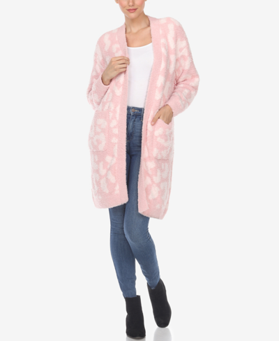 White Mark Women's Leopard Print Open Front Sherpa Cardigan In Pink