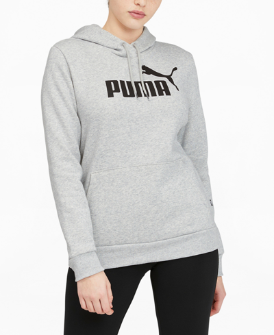 Shop Puma Women's Essentials Logo Fleece Sweatshirt Hoodie In Light Gray Heather