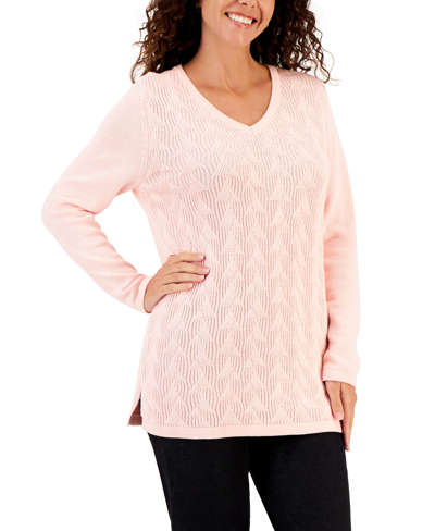 Shop Karen Scott Women's Cable-knit Tunic Sweater, Created For Macy's In Soft Pink