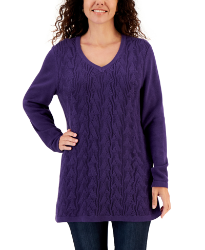 Shop Karen Scott Women's Cable-knit Tunic Sweater, Created For Macy's In Cassis