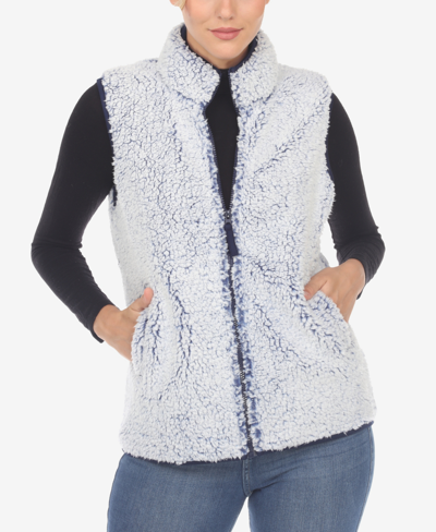 Shop White Mark Women's Zip Up Sherpa Vest In Sheep Blue