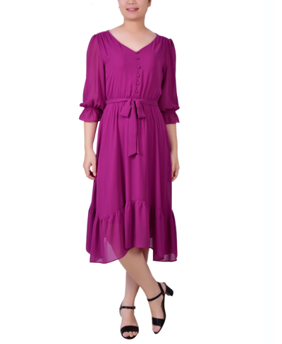 Ny Collection Women's 3/4 Sleeve V-neck Flounced Dress In Magenta