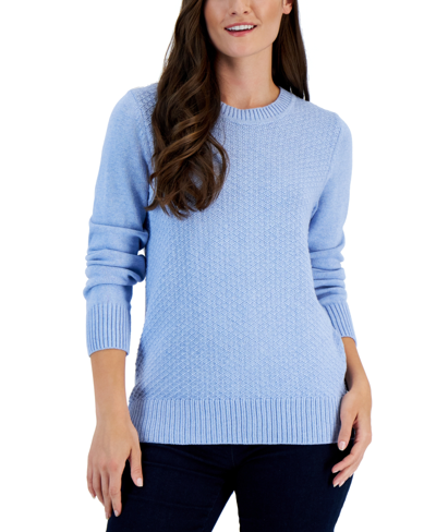 Shop Karen Scott Women's Cotton Zigzag Sweater, Created For Macy's In Light Blue Heather