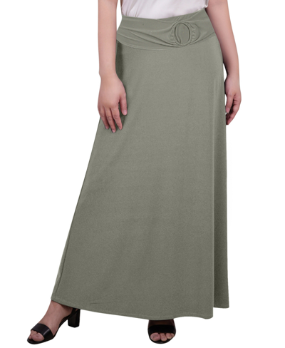 Ny Collection Petite Maxi With Front Faux Belt With Ring Detail A-line Skirt In Oil Green