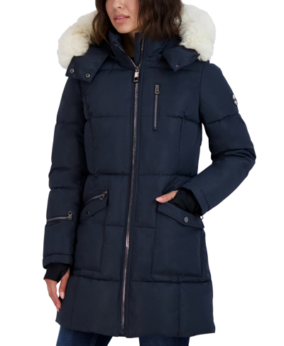 Nautica Women's Faux-fur-trim Hooded Puffer Coat In Navy Seas | ModeSens