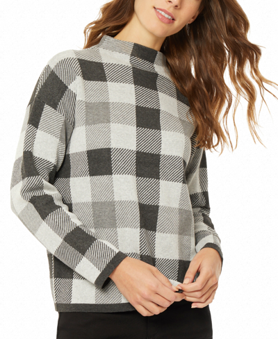 Shop Jones New York Women's Mock Neck Jacquard Sweater In Medium Heather Gray
