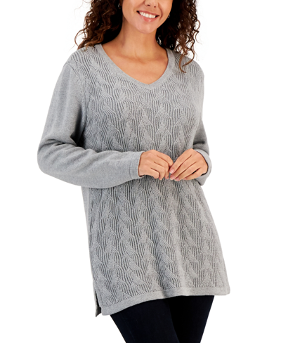 Shop Karen Scott Women's Cable-knit Tunic Sweater, Created For Macy's In Smoke Grey Heather