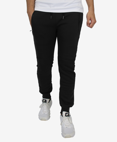 Shop Blu Rock Men's Slim Fit Fleece Jogger Sweatpants With Heat Seal Zipper Pockets In Black