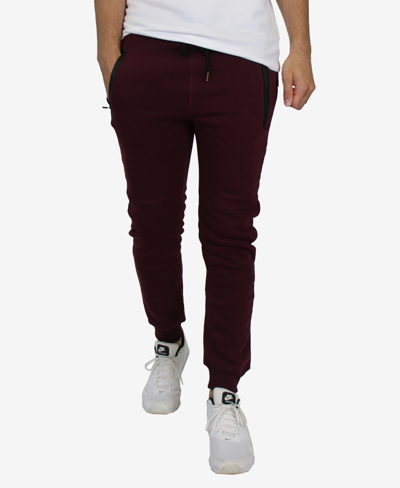 Shop Blu Rock Men's Slim Fit Fleece Jogger Sweatpants With Heat Seal Zipper Pockets In Burgundy
