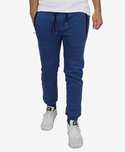 Shop Blu Rock Men's Slim Fit Fleece Jogger Sweatpants With Heat Seal Zipper Pockets In Blue