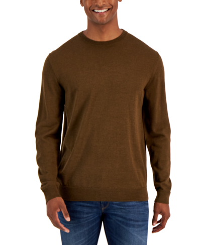 Shop Club Room Men's Solid Crew Neck Merino Wool Blend Sweater, Created For Macy's In Chocolate