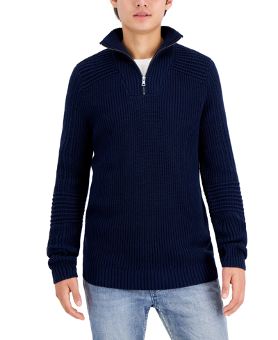 Shop Inc International Concepts Men's Matthew Quarter-zip Sweater, Created For Macy's In Basic Navy