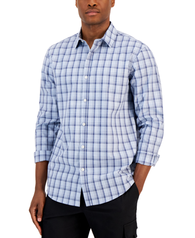 Shop Alfani Men's Caro Classic-fit Long-sleeve Plaid Print Shirt, Created For Macy's In Blue Heather