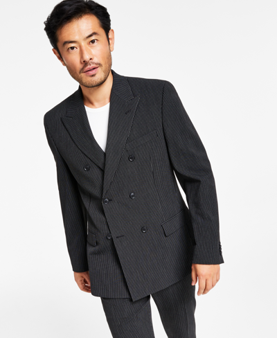 Shop Alfani Men's Slim-fit Double-breasted Pinstripe Suit Separate Jacket, Created For Macy's