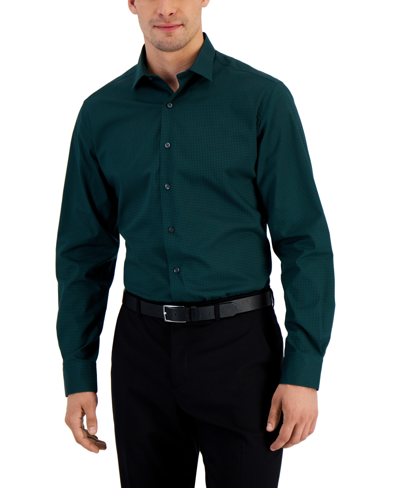 Shop Alfani Men's Slim Fit Houndstooth Dress Shirt, Created For Macy's In Green Black