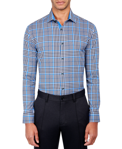 Shop Society Of Threads Men's Regular Fit Non-iron Plaid-print Performance Stretch Dress Shirt In Blue