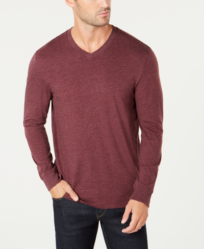 Shop Club Room Men's V-neck Long Sleeve T-shirt, Created For Macy's In Red Plum Heather