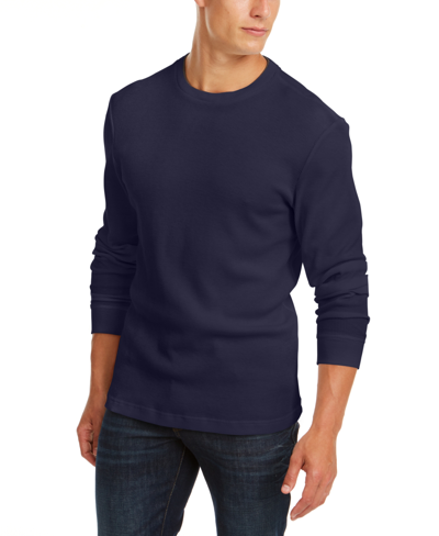 Shop Club Room Men's Thermal Crewneck Shirt, Created For Macy's In Navy Blue