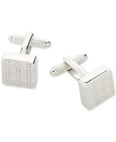 Shop Perry Ellis Portfolio Men's Plaid Cufflinks In Silver