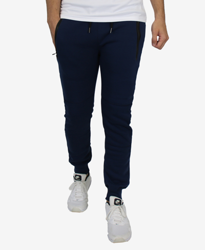 Shop Blu Rock Men's Slim Fit Fleece Jogger Sweatpants With Heat Seal Zipper Pockets In Navy