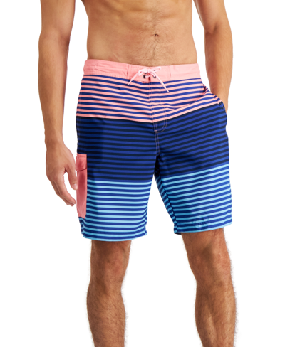 Club Room Men's Striped Swim Trunks, Created For Macy's In Pink Sky ...