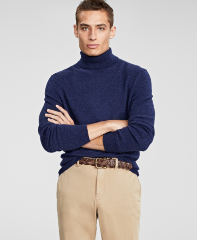 Shop Club Room Men's Cashmere Turtleneck Sweater, Created For Macy's In Navy Heather
