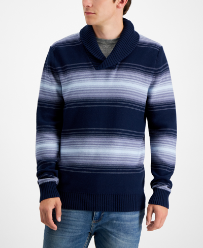 Shop Sun + Stone Men's Deacon Horizontal Striped Shawl Sweater, Created For Macy's In Basic Navy
