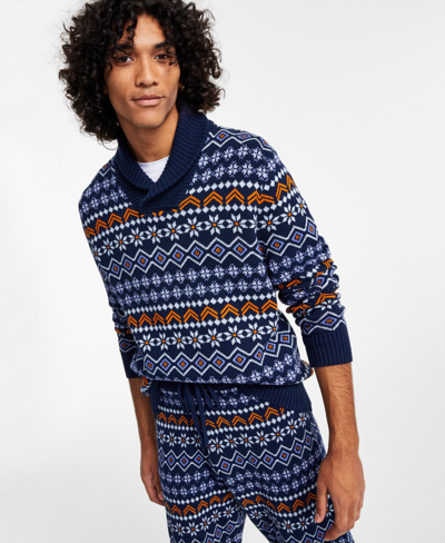 Shop Sun + Stone Men's Fair Isle Shawl-collar Sweater, Created For Macy's In Pompador Blue
