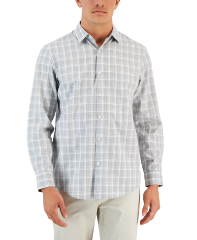 Shop Alfani Men's Caro Classic-fit Long-sleeve Plaid Print Shirt, Created For Macy's In Grey Heather